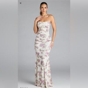 Windsor Strapless Floral Dress in Cream and Purple